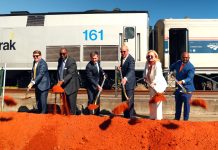 people shoveling dirt at groundbreaking