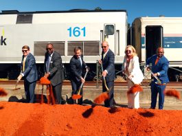 people shoveling dirt at groundbreaking