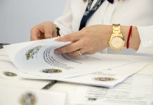 Worker examining documents