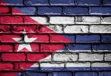 Cuban flag painted on brick wall