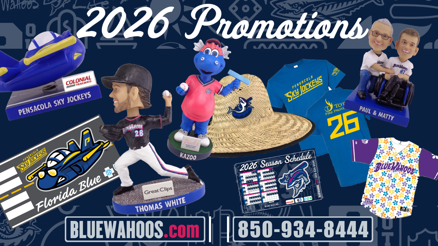 Los Blue Wahoos anuncian su calendario promocional preliminar para la