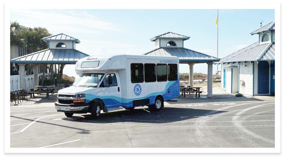 Trolley vehicle at beach parking lot