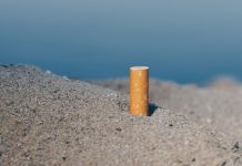Cigarette butt on beach