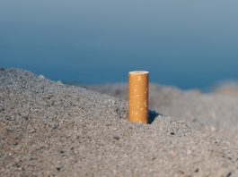 Cigarette butt on beach