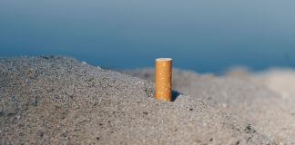 Cigarette butt on beach