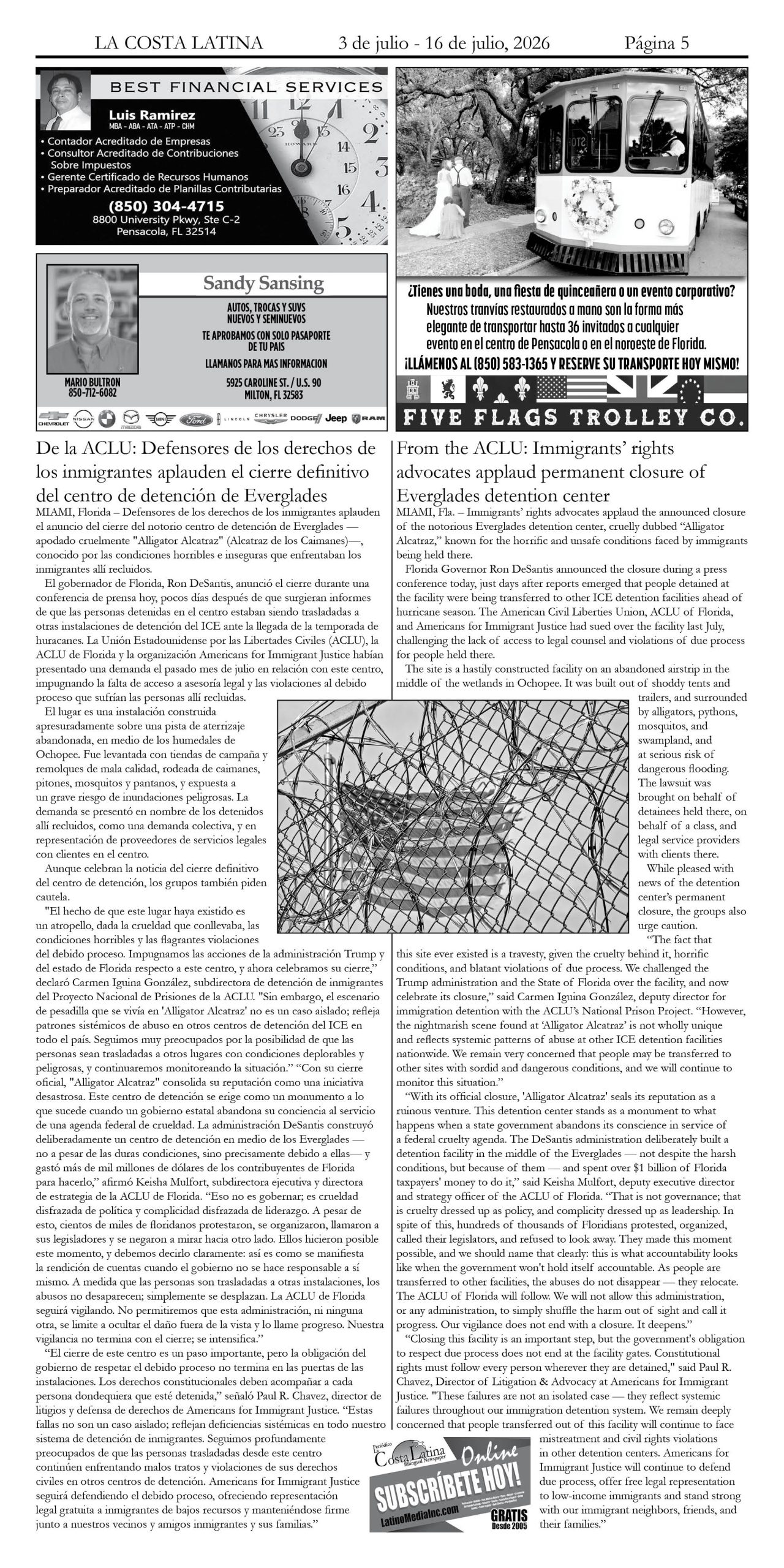La Costa Latina July 3 - July 16, 2026 edition, Page 5
