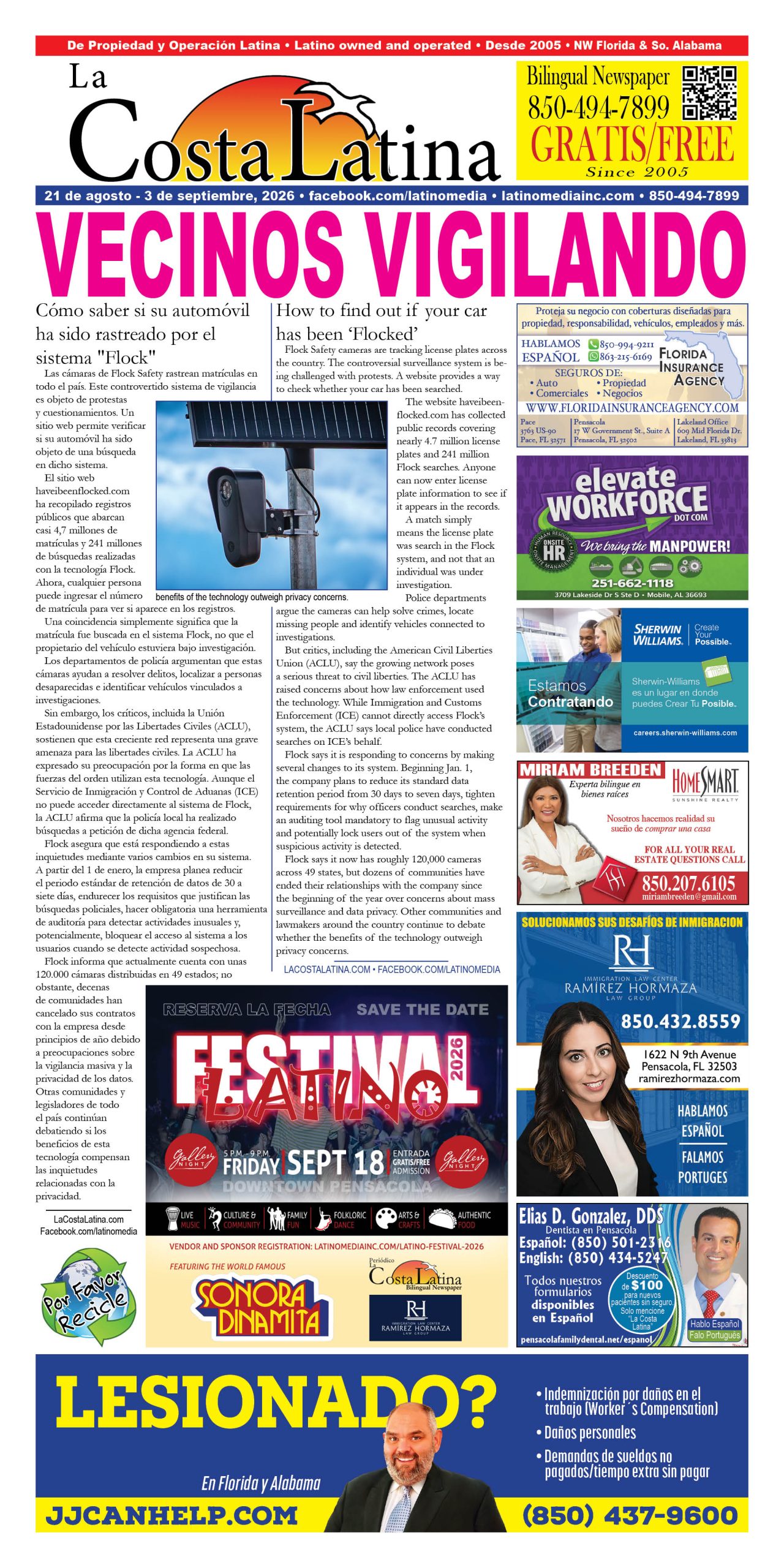 La Costa Latina, August 21 - September 3, 2026, Page 1
