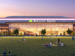 Rendering of exterior of Regions Arena in Mobile, Ala.