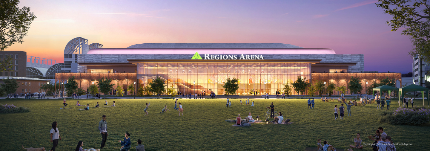 Rendering of exterior of Regions Arena in Mobile, Ala.