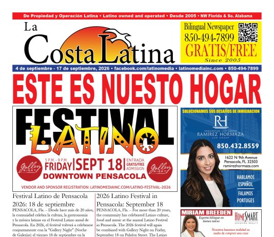 La Costa Latina September 4 - 17, 2026 edition, Page 1