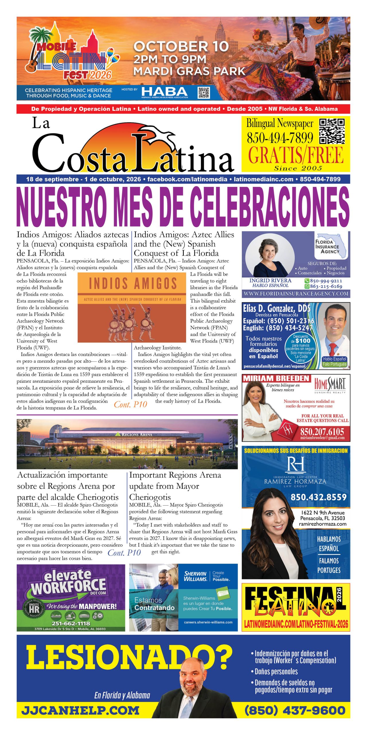 La Costa Latina, September 18 - October 1 edition, Page 1