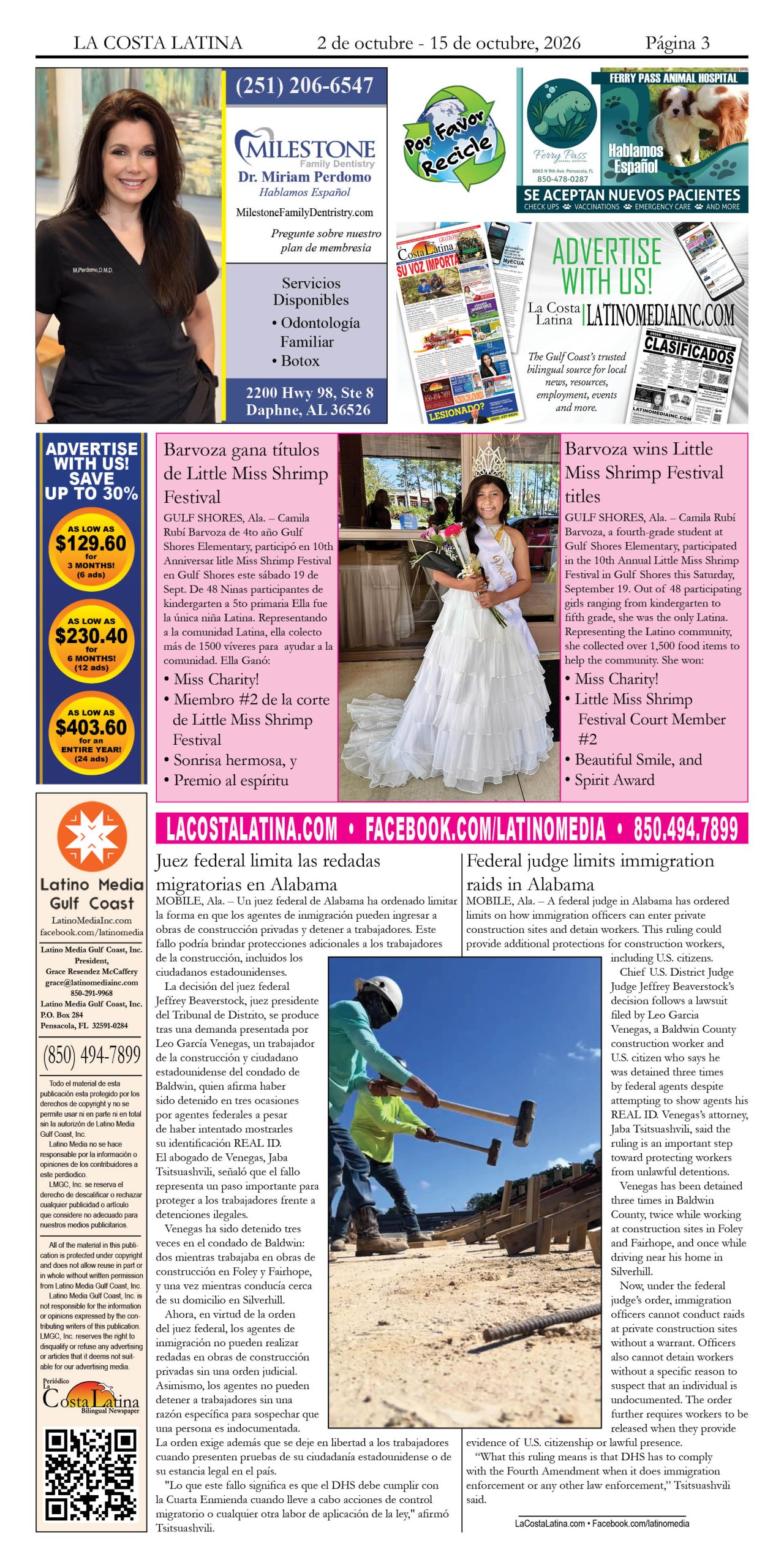 La Costa Latina, October 2 - October 15 edition, Page 3