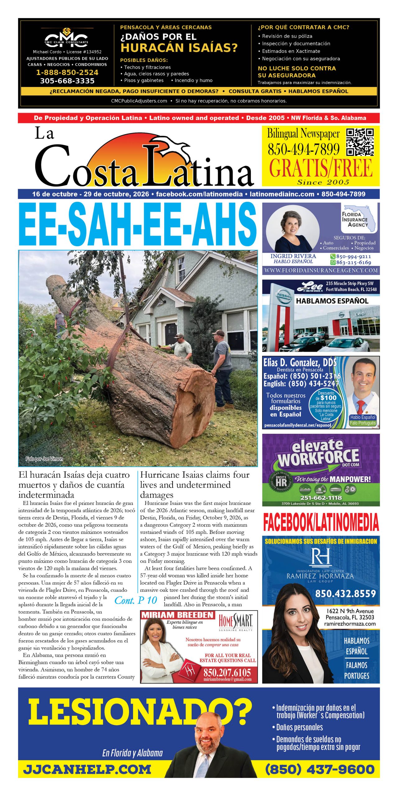 La Costa Latina, October 16 - October 29 edition, Page 1