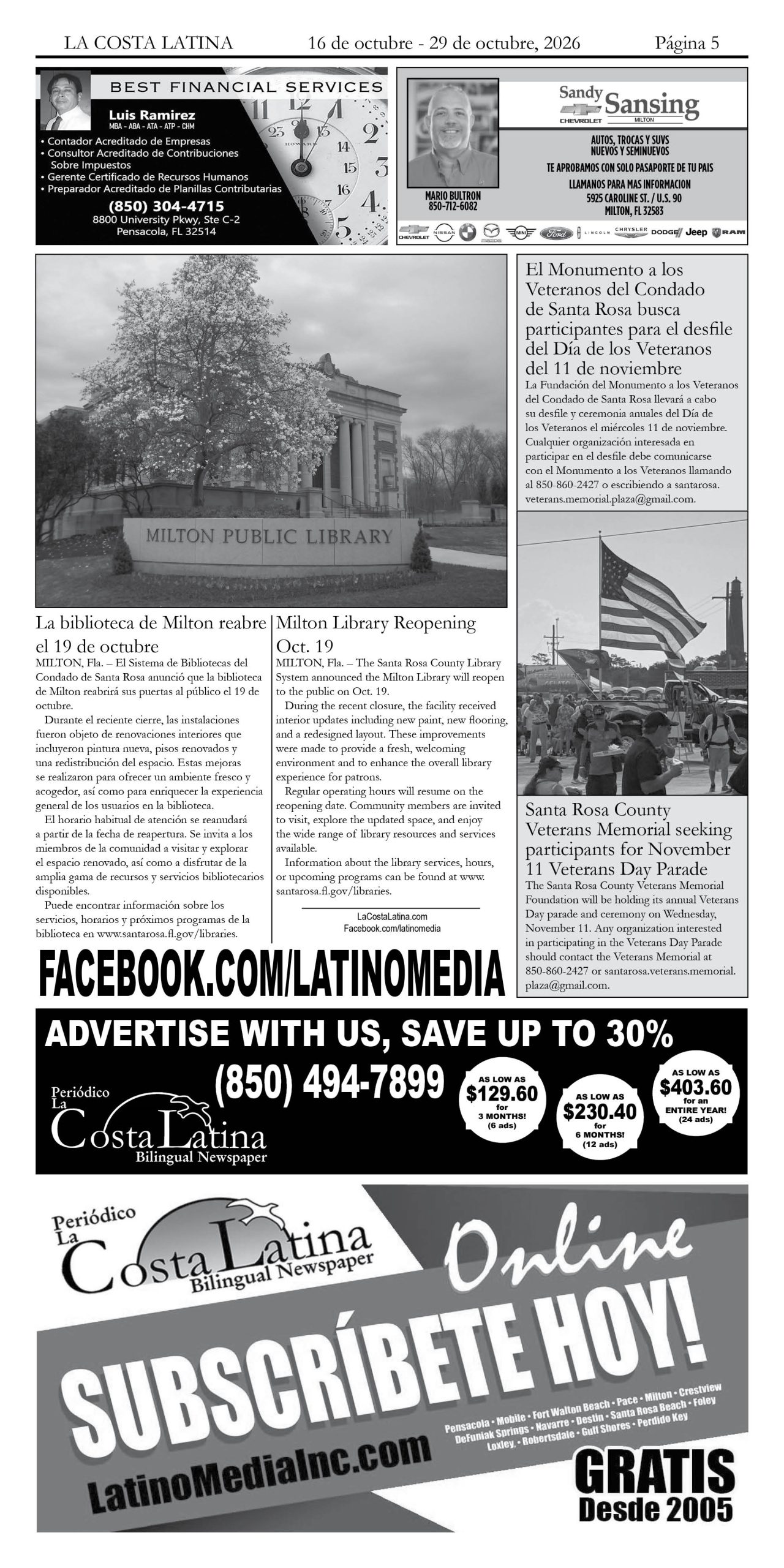 La Costa Latina, October 16 - October 29 edition, Page 5